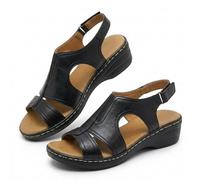 Genérico Women's Orthopedic Sandals with Arch Support Dressy Wide Width Strap Open Toe Wedge Platform Shoes Ankle Buckle Strap Slip On Retro Casual Sandals for Summer and Beach (Black,42)