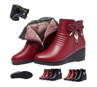 Genérico Women's Orthopedic Wedge Heel Ankle Booties - Waterproof Fur Lined Winter Boots with Side Zipper & Rhinestones Snow Boots(Red-b,6.5)