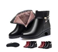 Genérico Women's Orthopedic Wedge Heel Ankle Booties - Waterproof Fur Lined Winter Boots with Side Zipper & Rhinestones Snow Boots(Black-a,6)