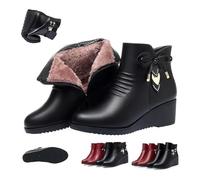 Genérico Women's Orthopedic Wedge Heel Ankle Booties - Waterproof Fur Lined Winter Boots with Side Zipper & Rhinestones Snow Boots(Black-b,8.5)