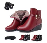 Genérico Women's Orthopedic Wedge Heel Ankle Booties - Waterproof Fur Lined Winter Boots with Side Zipper & Rhinestones Snow Boots(Red-a,8.5)
