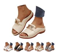 Genérico Women's Orthopedic Wedge Sandals Arch Support Slip On Platform Slides Wide Width Open Toe Cushioned Comfortable Beach Casual Walking Mules (beige,39)