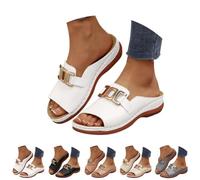 Genérico Women's Orthopedic Wedge Sandals Arch Support Slip On Platform Slides Wide Width Open Toe Cushioned Comfortable Beach Casual Walking Mules (white,42)