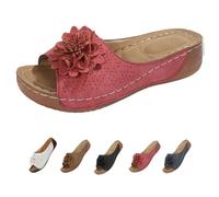 Genérico Womens Orthopedic Wedge Sandals Flowers Dressy Platform Comfortable Open Toe Slip on Beach Walking Sandals (Red,38)