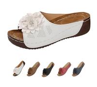 Genérico Womens Orthopedic Wedge Sandals Flowers Dressy Platform Comfortable Open Toe Slip on Beach Walking Sandals (White,38)