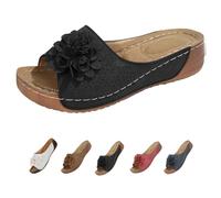 Genérico Womens Orthopedic Wedge Sandals Flowers Dressy Platform Comfortable Open Toe Slip on Beach Walking Sandals (Black,36)