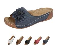 Genérico Womens Orthopedic Wedge Sandals Flowers Dressy Platform Comfortable Open Toe Slip on Beach Walking Sandals (Blue,41)