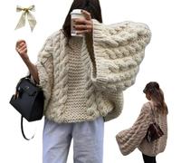 Genérico Women's Oversized Cable Knit Sweater Tops,Chunky Loose Long Sleeves Crewneck Pullover,Winter Baggy Cozy Ribbed Knitted Jumper
