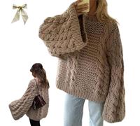 Genérico Women's Oversized Cable Knit Sweater Tops,Chunky Loose Long Sleeves Crewneck Pullover,Winter Baggy Cozy Ribbed Knitted Jumper