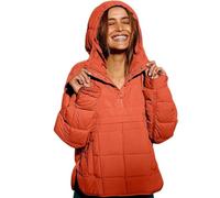 Genérico Women's Oversized Hooded Puffer Jacket Pullover Padded Hoodies Coat Oversized Quilted Lightweight Winter Warm (Orange,S)