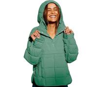 Genérico Women's Oversized Hooded Puffer Jacket Pullover Padded Hoodies Coat Oversized Quilted Lightweight Winter Warm (Green,L)