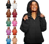 Genérico Women's Oversized Hooded Puffer Jacket Pullover Padded Hoodies Coat Oversized Quilted Lightweight Winter Warm (Black,S)