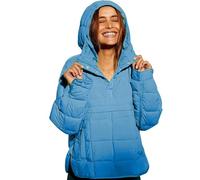 Genérico Women's Oversized Hooded Puffer Jacket Pullover Padded Hoodies Coat Oversized Quilted Lightweight Winter Warm (Blue,XL)