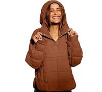 Genérico Women's Oversized Hooded Puffer Jacket Pullover Padded Hoodies Coat Oversized Quilted Lightweight Winter Warm (Brown,L)