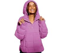 Genérico Women's Oversized Hooded Puffer Jacket Pullover Padded Hoodies Coat Oversized Quilted Lightweight Winter Warm (Hot Pink,XL)