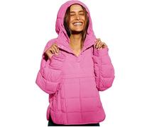 Genérico Women's Oversized Hooded Puffer Jacket Pullover Padded Hoodies Coat Oversized Quilted Lightweight Winter Warm (Pink,L)