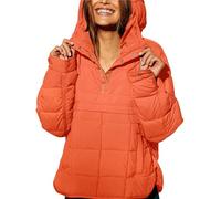 Genérico Women's Oversized Hooded Puffer Jacket, Quilted Jacket for Women, Pullover Puffer jacket womens, Quilted Puffer Pullover women (Orange,M)