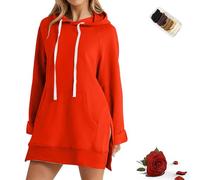 Genérico Womens Oversized Hoodie Dress, Womens Hoodies Oversized Sweatshirts Pullover Split Hem Drawstring Hoodie Dress with Pocket (Orange,XXL)
