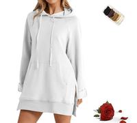 Genérico Womens Oversized Hoodie Dress, Womens Hoodies Oversized Sweatshirts Pullover Split Hem Drawstring Hoodie Dress with Pocket (White,XXL)