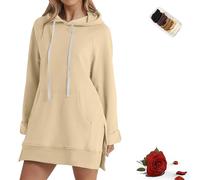 Genérico Womens Oversized Hoodie Dress, Womens Hoodies Oversized Sweatshirts Pullover Split Hem Drawstring Hoodie Dress with Pocket (Apricot,3XL)