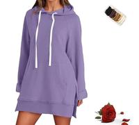 Genérico Womens Oversized Hoodie Dress, Womens Hoodies Oversized Sweatshirts Pullover Split Hem Drawstring Hoodie Dress with Pocket (Purple,S)