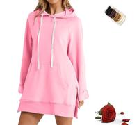 Genérico Womens Oversized Hoodie Dress, Womens Hoodies Oversized Sweatshirts Pullover Split Hem Drawstring Hoodie Dress with Pocket (Pink,XXL)