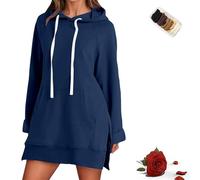 Genérico Womens Oversized Hoodie Dress, Womens Hoodies Oversized Sweatshirts Pullover Split Hem Drawstring Hoodie Dress with Pocket (Navy Blue,3XL)