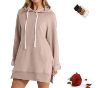 Genérico Womens Oversized Hoodie Dress, Womens Hoodies Oversized Sweatshirts Pullover Split Hem Drawstring Hoodie Dress with Pocket (Khaki,XL)