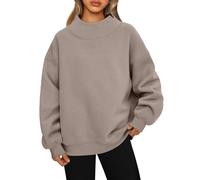 Genérico Women's Oversized Mock Neck Sweatshirt, Slit Mock Neck Oversized Sweatshirt, Loose Turtle Necks Tops for Women (Khaki,S)