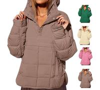 Genérico Womens Oversized Puffer Jacket Quilted Dolman Hoodies, Hooded Oversized Lightweight Quilted Jacket Winter Warm Padded Coat (Khaki,S)
