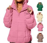 Genérico Womens Oversized Puffer Jacket Quilted Dolman Hoodies, Hooded Oversized Lightweight Quilted Jacket Winter Warm Padded Coat (Pink,XXL)