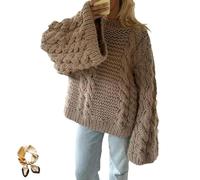 Genérico Women's Oversized Sweaters Knit Chunky Pullover Crew Neck Long Sleeve Baggy Cable Knitted Sweater Tops