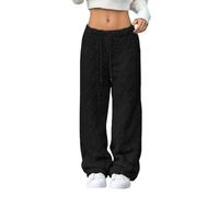 Genérico Womens Pants Elastic Waist Wide Leg Fleece Sleepwear Winter Soft Warm Comfort Cozy Lounge Blanket Pants for Women (black,x_l)