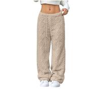 Genérico Womens Pants Elastic Waist Wide Leg Fleece Sleepwear Winter Soft Warm Comfort Cozy Lounge Blanket Pants for Women (beige,s)