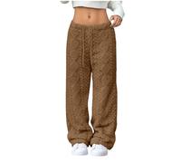 Genérico Womens Pants Elastic Waist Wide Leg Fleece Sleepwear Winter Soft Warm Comfort Cozy Lounge Blanket Pants for Women (coffee,x_l)