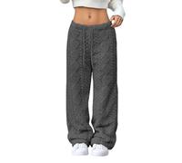 Genérico Womens Pants Elastic Waist Wide Leg Fleece Sleepwear Winter Soft Warm Comfort Cozy Lounge Blanket Pants for Women (gray,l)