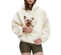 Genérico Womens Pet Pouch Hoodies, Oversized Fleece Sweatshirt Puppy Kitten Cat Holder Carriers Hoodies Kangaroo Pocket (Cream,L)