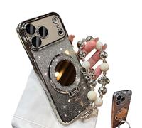 Genérico Women's Phone Case with Mirror & Stand for iPhone 17 ProMax, Gradient Glitter Holder Makeup Mirror Protective Case for iPhone 11/1213/14/15/16/17 (For iPhone16Pro,Silver)