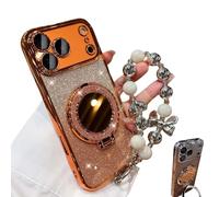 Genérico Women's Phone Case with Mirror & Stand for iPhone 17 ProMax, Gradient Glitter Holder Makeup Mirror Protective Case for iPhone 11/1213/14/15/16/17 (For iPhone16,Orange)