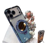 Genérico Women's Phone Case with Mirror & Stand for iPhone 17 ProMax, Gradient Glitter Holder Makeup Mirror Protective Case for iPhone 11/1213/14/15/16/17 (For iPhone13Promax,Blue)