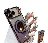 Genérico Women's Phone Case with Mirror & Stand for iPhone 17 ProMax, Gradient Glitter Holder Makeup Mirror Protective Case for iPhone 11/1213/14/15/16/17 (For iPhone16E,Purple)