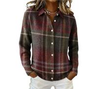 Genérico Women's Plaid Print Casual Cotton Buttoned Cardigan Sweater, Plaid Knitted Cropped Cardigan Sweaters for Women (25,XL)