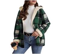 Genérico Womens Plaid Shacket Jacket Sherpa Lined Flannel Jackets Oversized Winter Warm Zip Up Fleece Hoodies Coat Outwear (A Green,XXL)