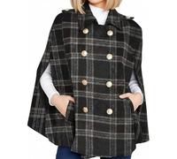 Genérico Women's Plaid Winter Cape Coat, Double Breasted Cape with Pockets Stylish Outwear, for Womens (B,XL)