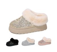 Genérico Women's Platform Glitter Sequin Flat Slippers Fuzzy Fluffy Lined Slippers Warm Winter Snow Boots Indoor Outdoor 2026 New (Gold,42)