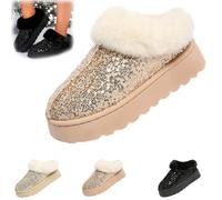 Genérico Women's Platform Glitters Sequins Flat Slipperses, Glitter Sequin Fuzzy Slippers,Warm Glitter Sequin Winter Snow Boots,Winter Snow Boots Fuzzy Fluffy Lined Slippers (pink,43)
