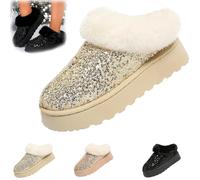 Genérico Women's Platform Glitters Sequins Flat Slipperses, Glitter Sequin Fuzzy Slippers,Warm Glitter Sequin Winter Snow Boots,Winter Snow Boots Fuzzy Fluffy Lined Slippers (yellow,42)