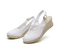 Genérico Women's Platform Wedge Sandals 2026 Canvas Wide Width Sandal Comfortable Round Toe Breathable Slip On Womens Sandal Casual Summer Vacation Walking Shoes (White,39)