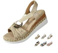 Genérico Womens Platform Wedge Sandals Open Toe Casual Dressy Summer Shoes with Arch Support Comfortable Lightweight Sandals for Walking Beach Vacation (beige,35.5)
