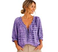 Genérico Women's Polka Dot Lace Up Blouse Summer Casual V Neck 3/4 Sleeve Loose Flowy Drawstring Lace Up Tops Shirts (C,M)